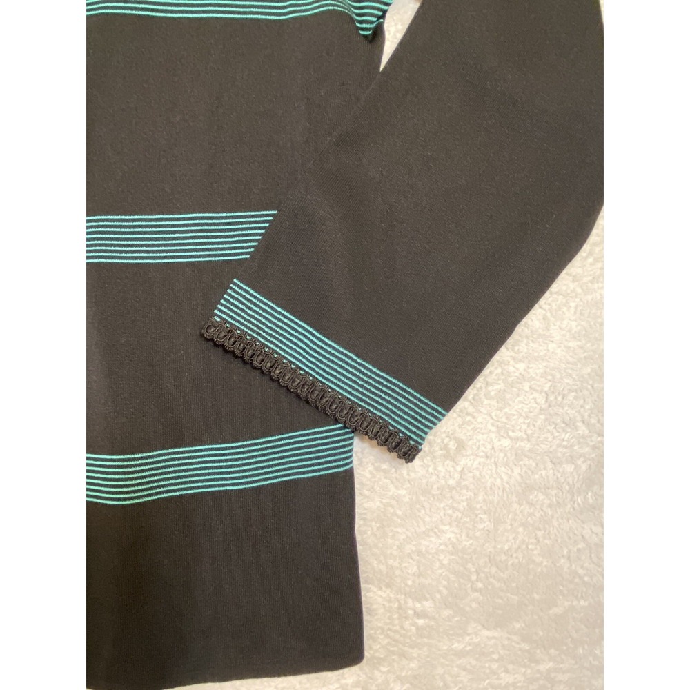 Exclusively Misook Cardigan Sweater Large Black Striped Long Sleeve‎ Buttons - Picture 2 of 12